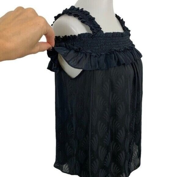 Anthropologie Black Smocked Ruffle Strap Sleeveless Textured Boho Tank Top S - Picture 3 of 7